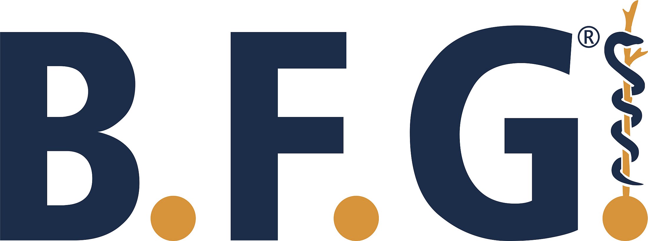 Dark blue and orange B.F.G. logo with a stylized medical symbol.
