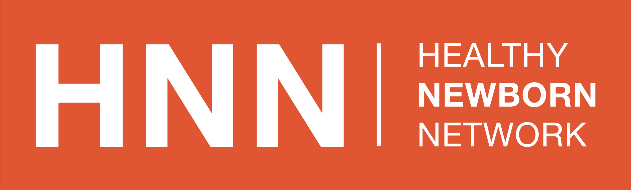 Orange rectangular logo with large white letters “HNN” and smaller white text reading “Healthy Newborn Network.”