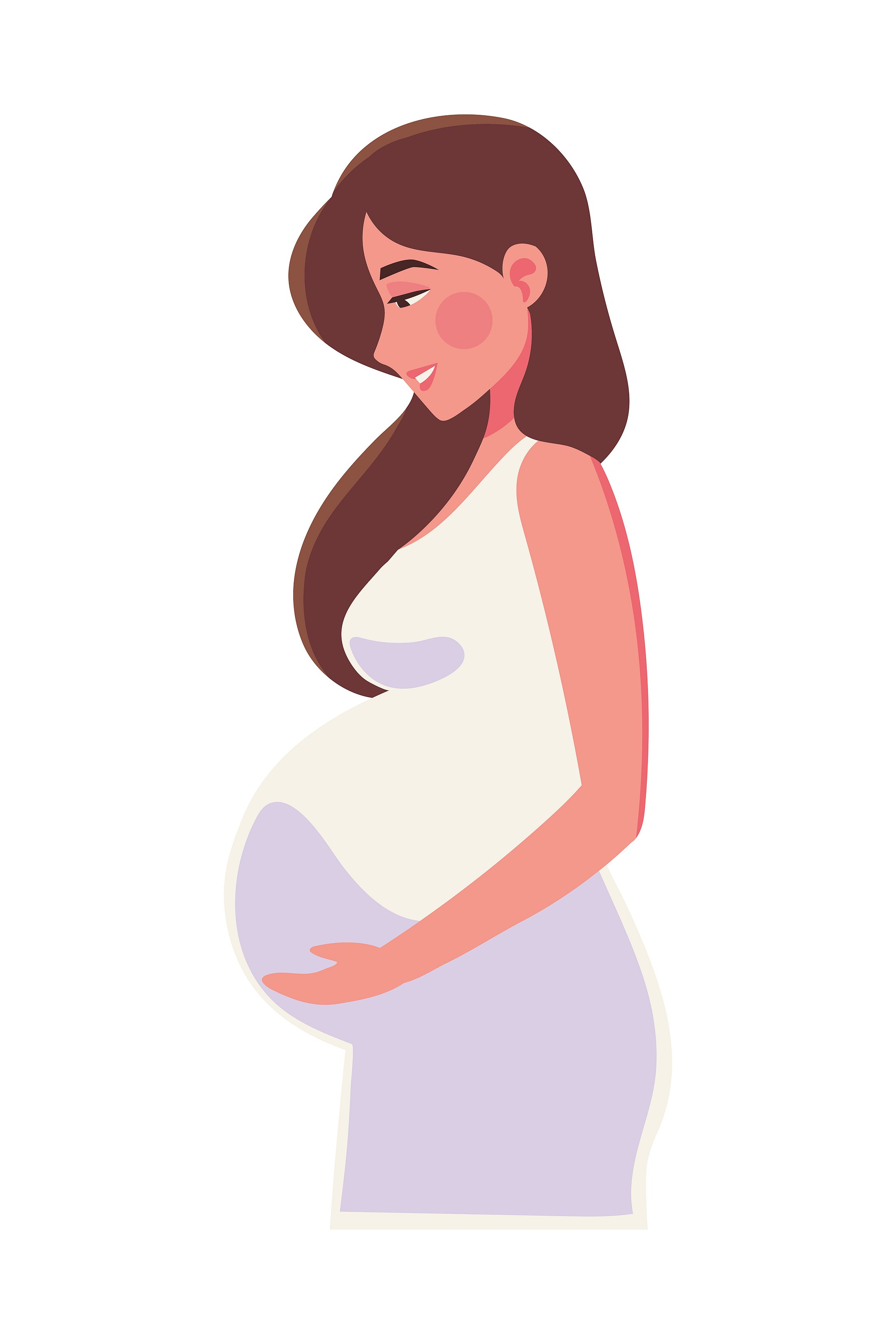Preterm Birth Awareness in Pregnancy Illustration of a pregnant woman gently holding her belly, representing preterm birth risk awareness during pregnancy.