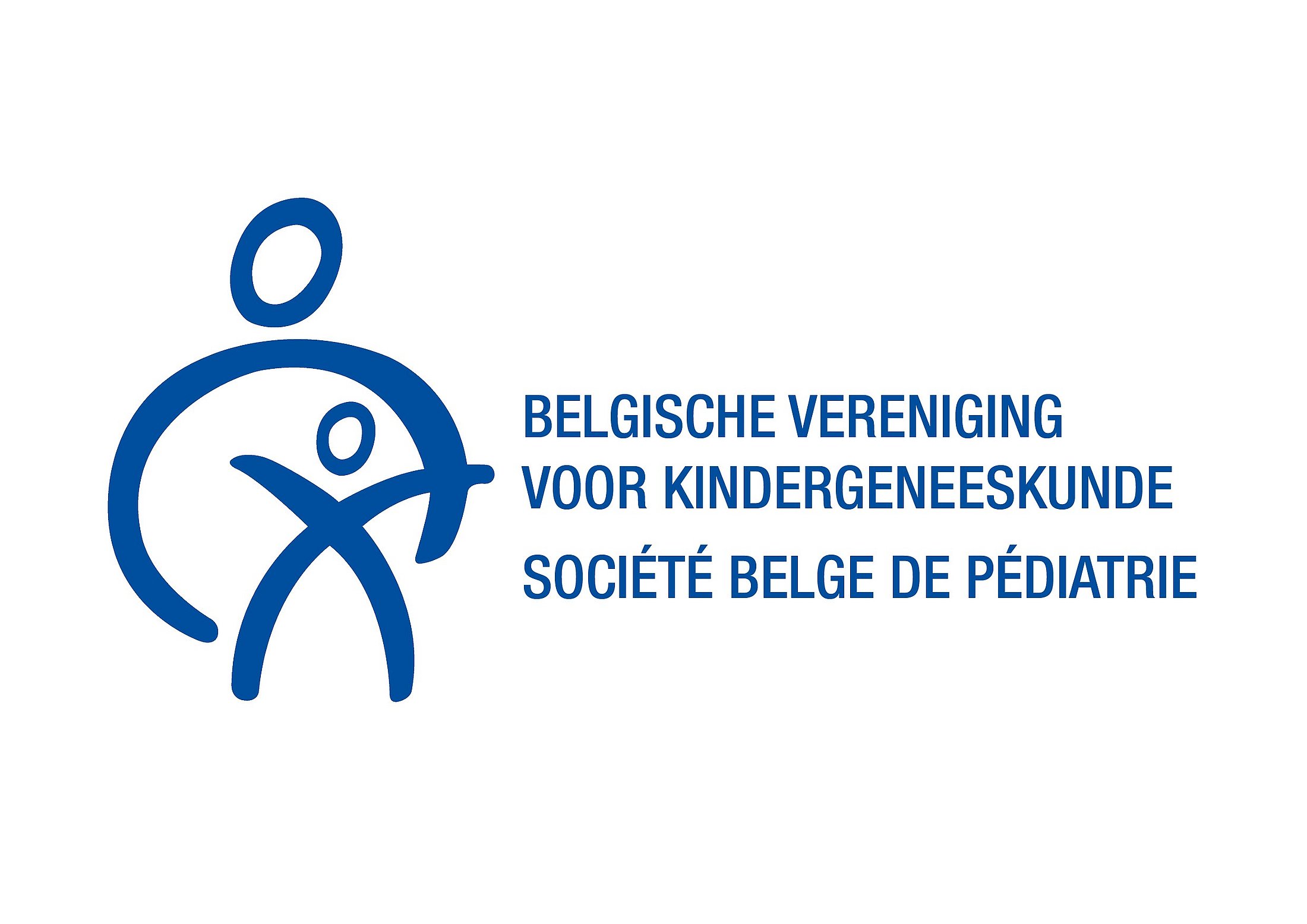 Blue Belgian Society of Pediatrics logo with stylized adult and child figures and the organization’s Dutch and French names.