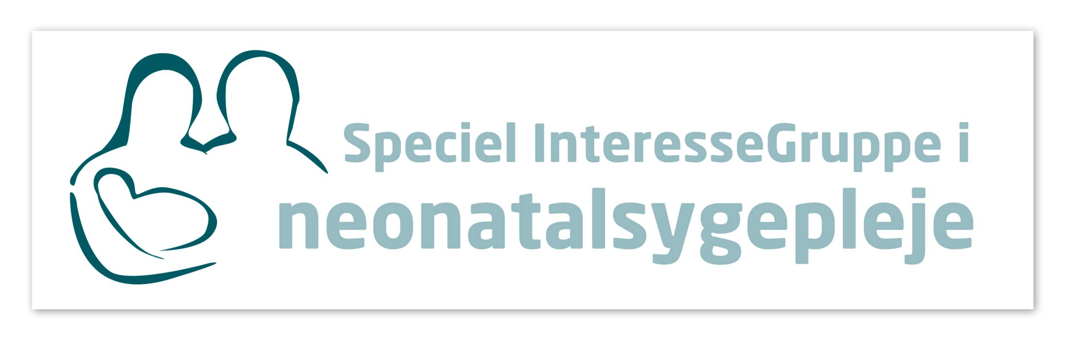 Danish neonatal nursing group logo showing stylized parents holding a baby beside the organization’s name.