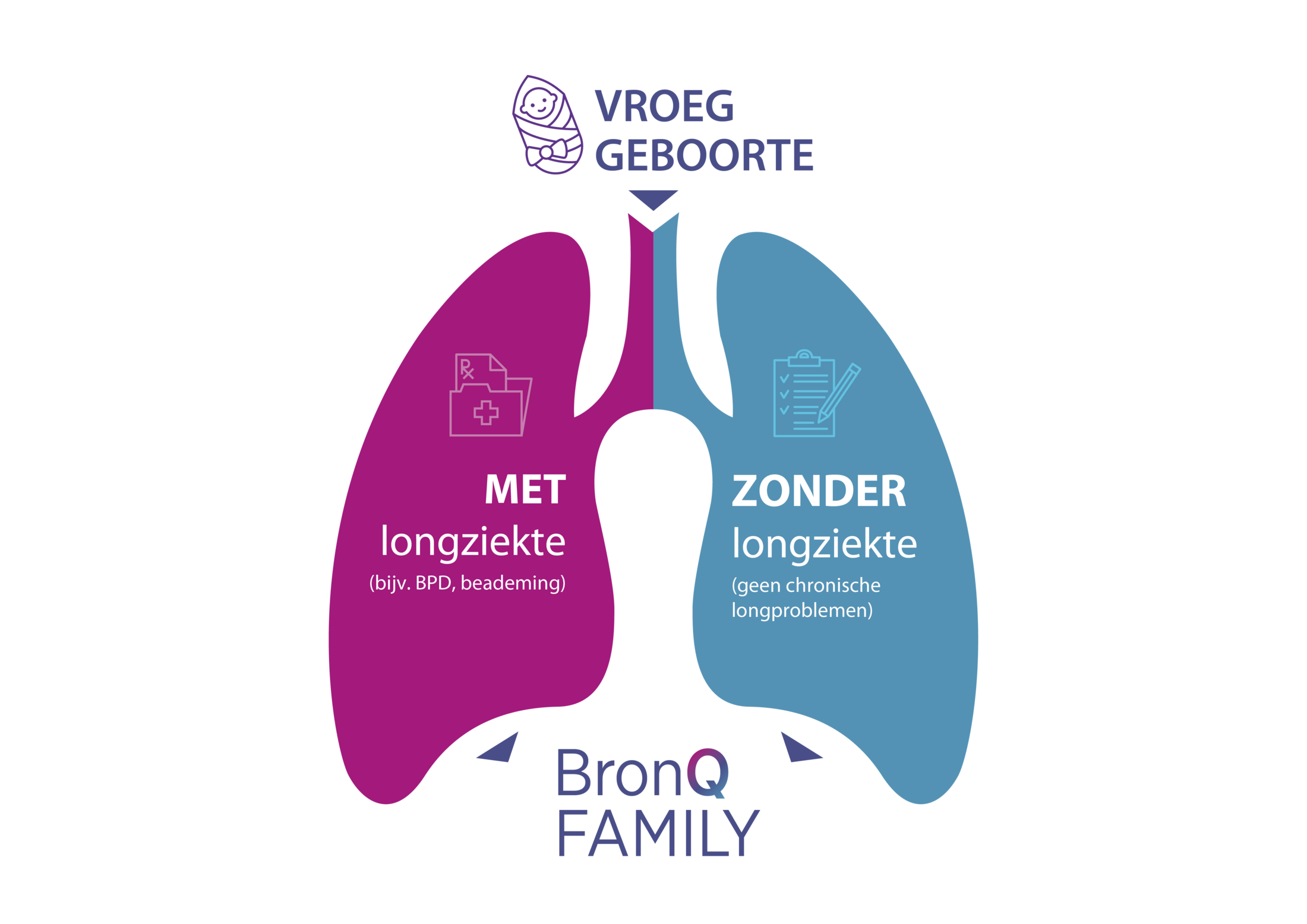 onderzoek naar vroeggeboorte met longziekte (BPD, beademing) und zonder longziekte (geen chronische longproblemen)