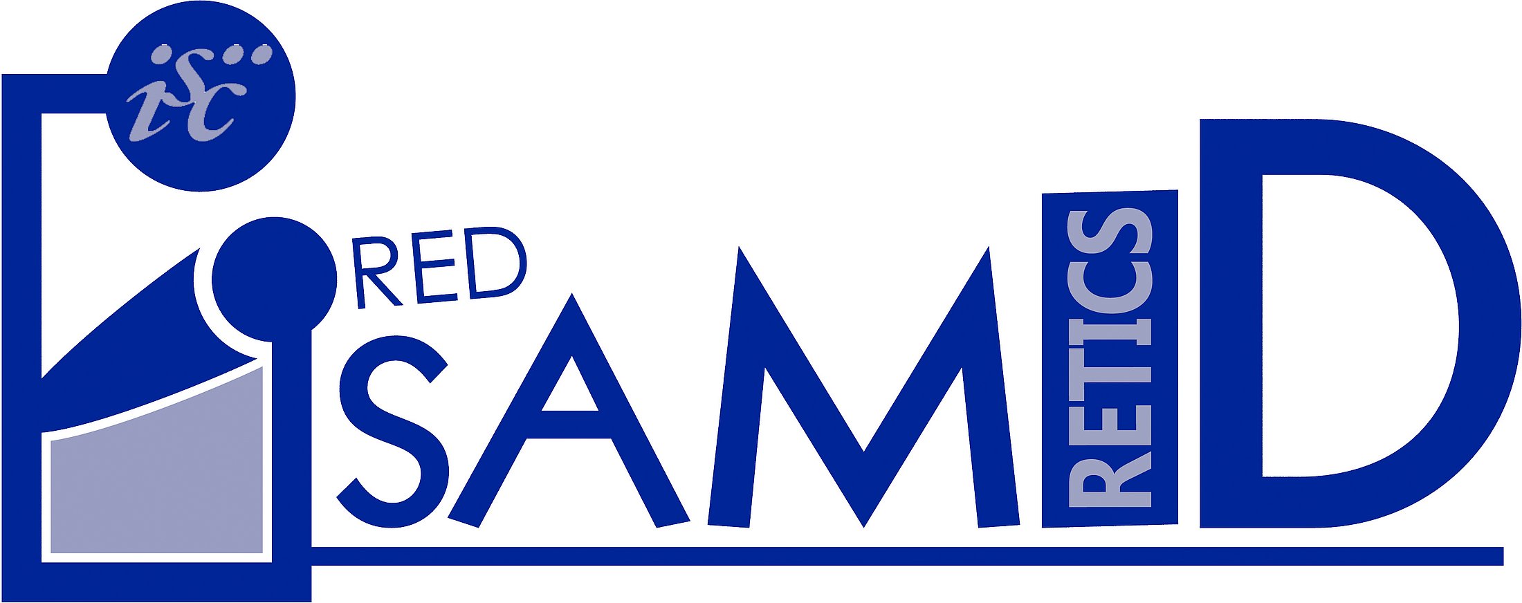 Blue SAMID logo featuring a stylized person at a podium and the words Red SAMID Retics.