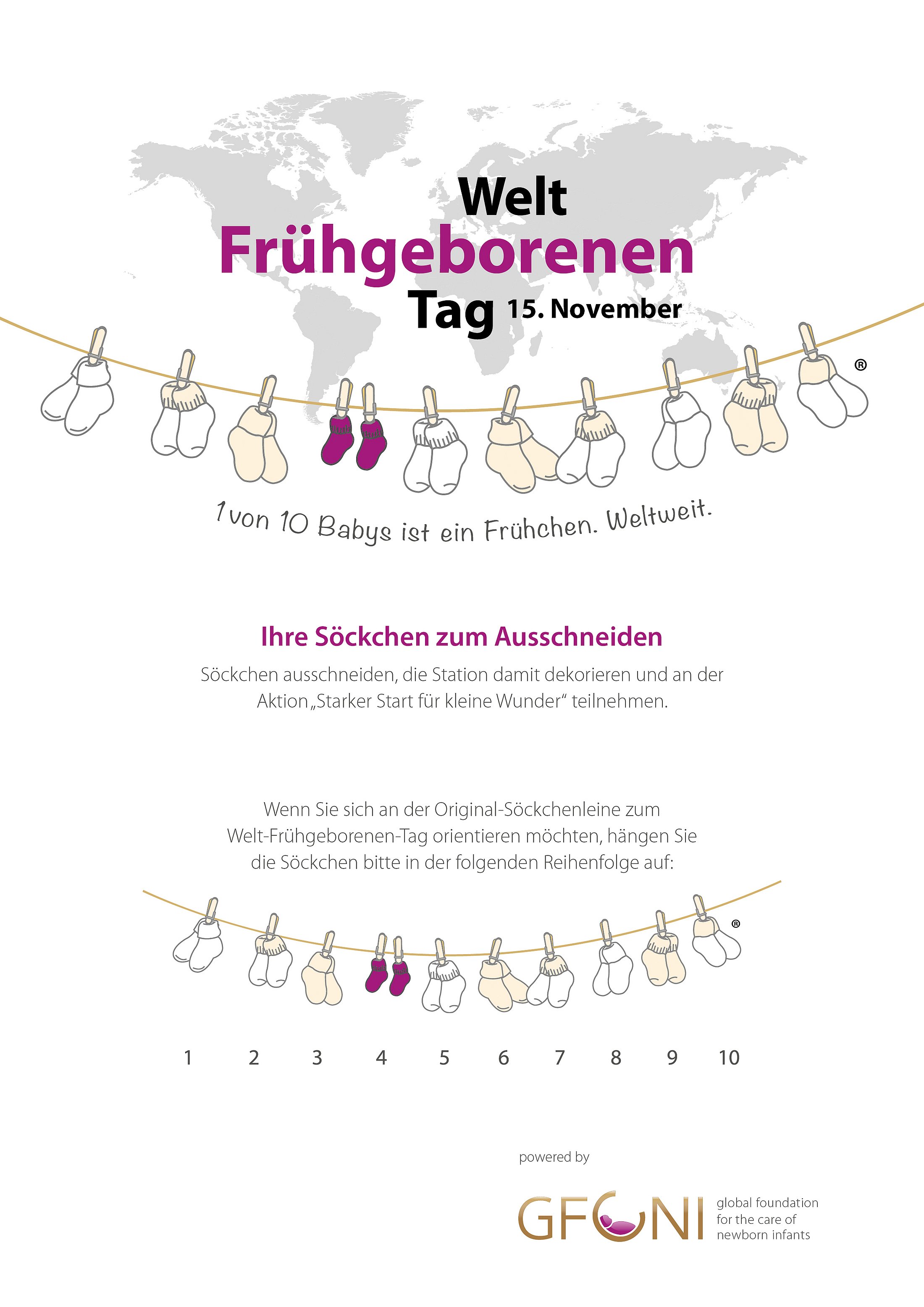 Anleitung für eine Söckchenleine zum Welt-Frühgeborenen-Tag