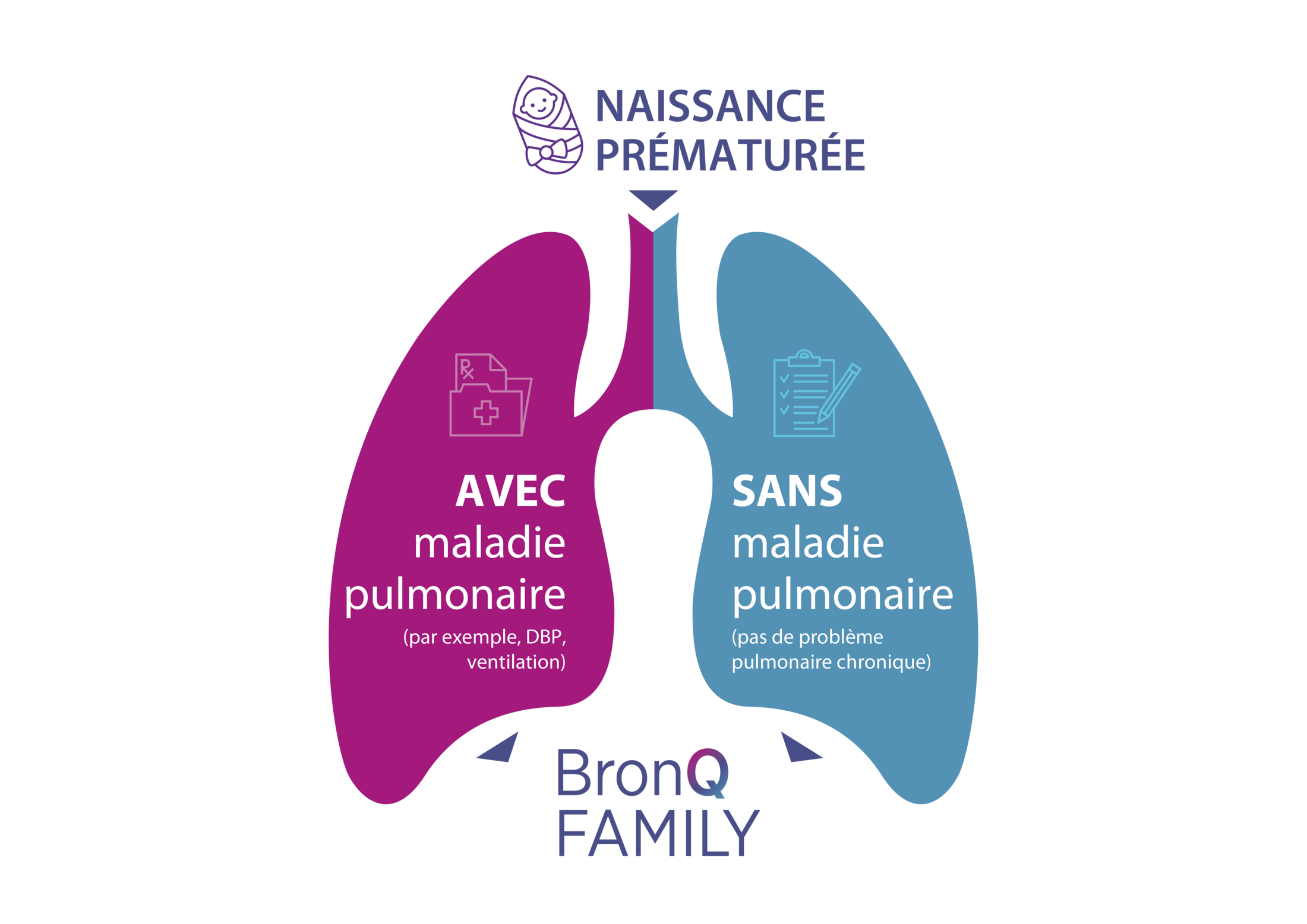 NAISSANCE PRÉMATURÉE: Avec maladie pulmonaire (par exemple, DBP, ventilation), Sans maladie pulmonaire (pas de problème pulmonaire chronique)