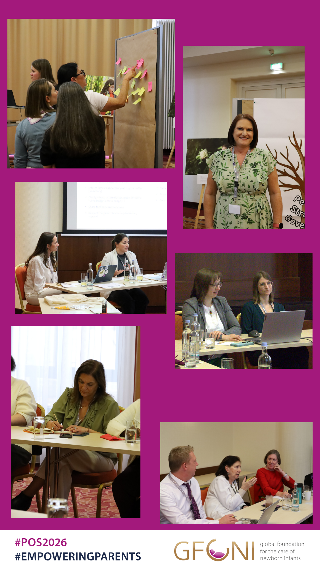 POS 2026 Day 2 Workshops – Collaboration and Advocacy in Action Participants collaborating in workshops at the GFCNI POS 2026, using sticky notes, laptops, and group discussions to develop advocacy and support strategies.