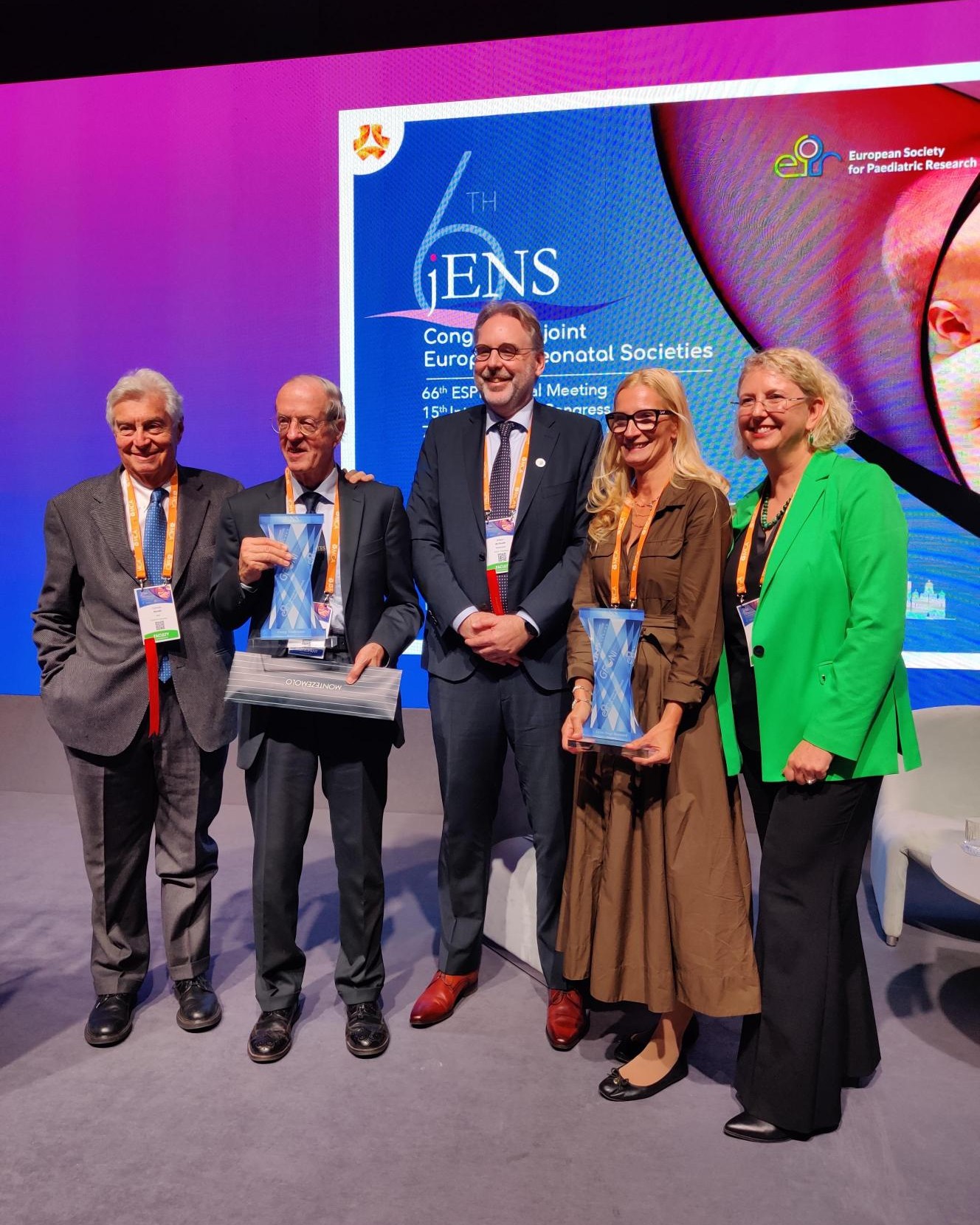 Group photo of jENS Awardees and Executive Committee at the award ceremony honoring neonatal care leaders at jENS 2025 congress in Belgrade, Serbia