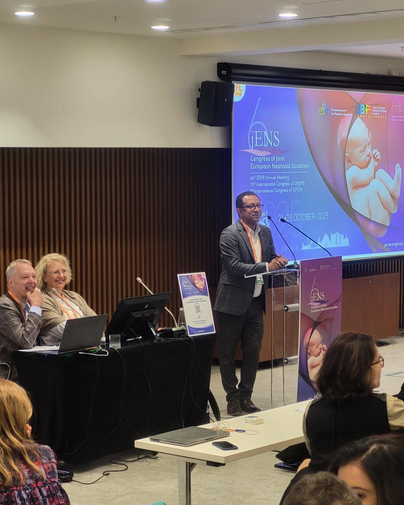 Roy Philip presenting at jENS 2025 neonatal congress in Belgrade, Serbia