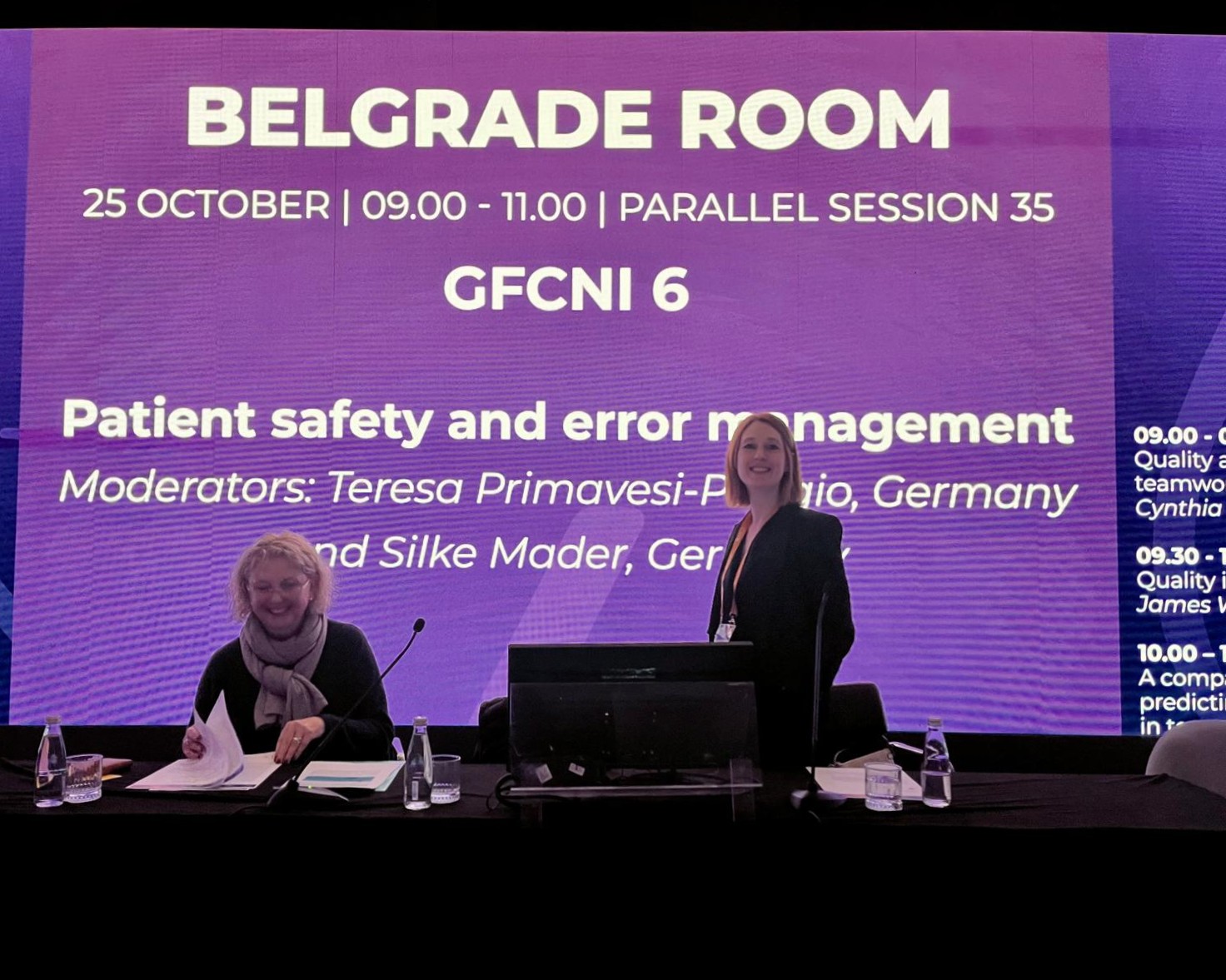 Silke Mader and Teresa Primavesi-Poggio from GFCNI moderating a session at jENS 2025 neonatal congress in Belgrade, Serbia