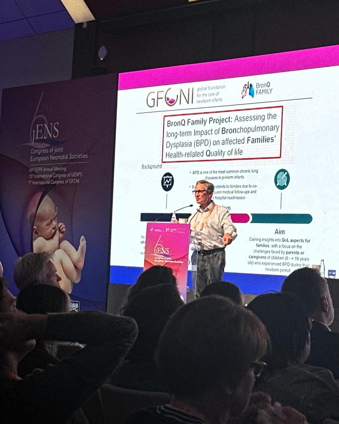 Steve Abman presenting the BronQ Family study on long-term BPD impact at jENS 2025 neonatal congress in Belgrade, Serbia