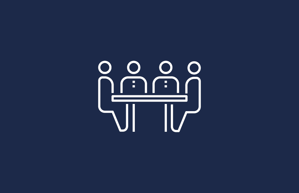 Illustration of a board of directors having a meeting at a table.