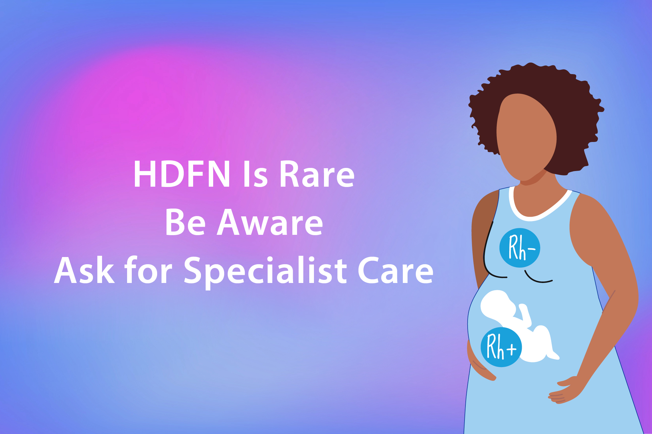 Illustration of pregnant woman with Rh markers promoting HDFN awareness