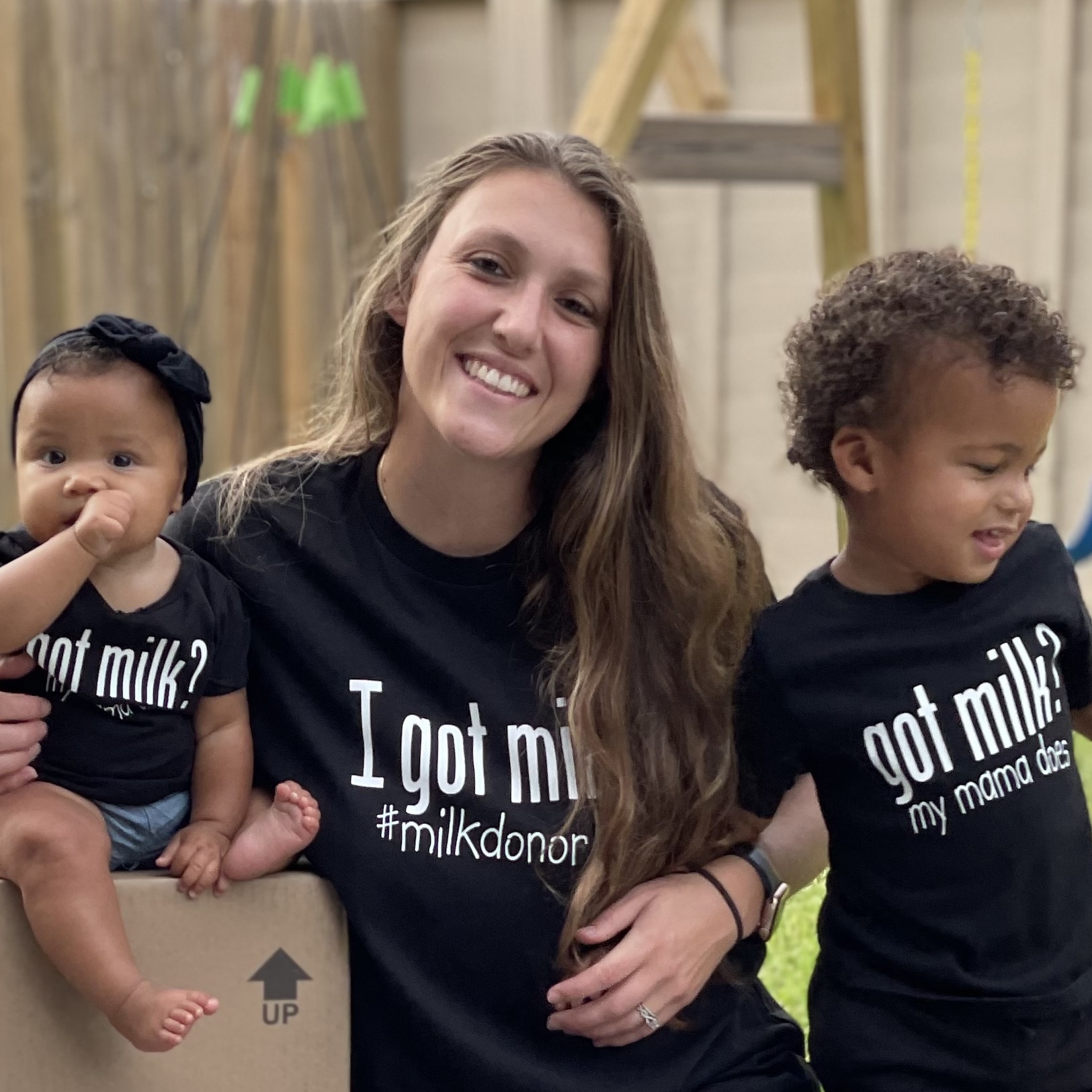 photo of Hannah, a human milk donor, and two children