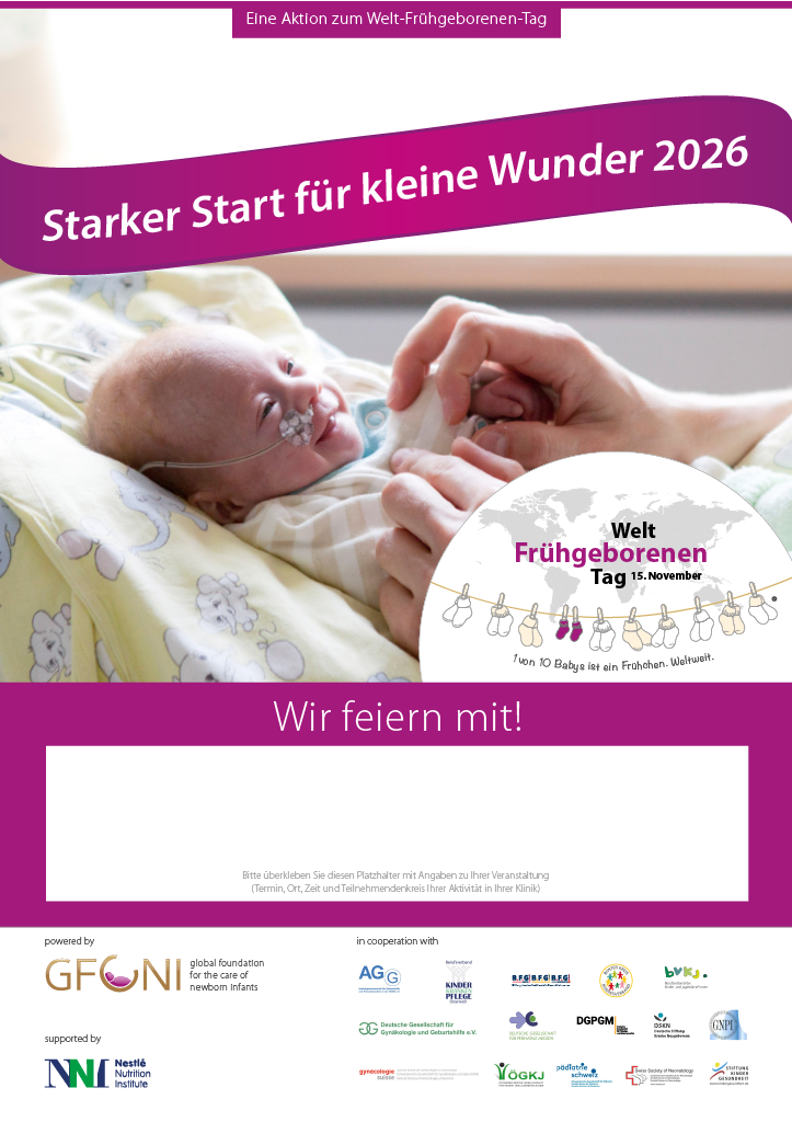 Strong Start for Little Heroes 2026 Poster Campaign poster showing a premature baby holding a caregiver’s finger for World Prematurity Day 2026
