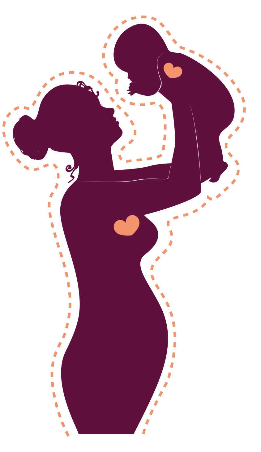 Illustration of a mother lifting a baby with heart icons symbolizing protection.