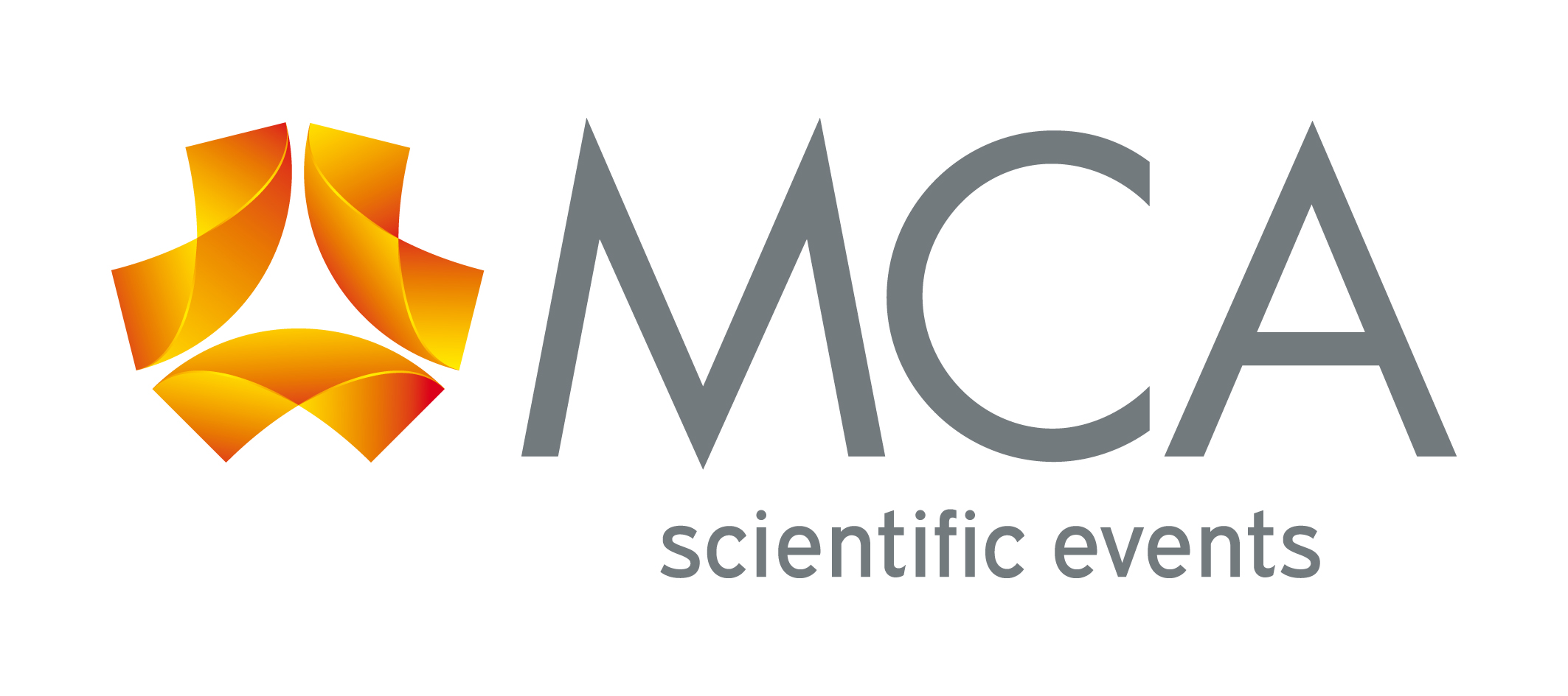 MCA Scientific Events logo with an orange geometric emblem and gray lettering.