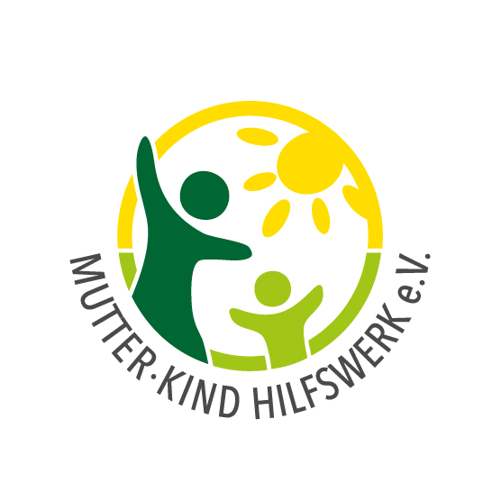 Colorful circular logo of the German charity Mutter-Kind-Hilfswerk e.V., with stick figures and a smiling sun.