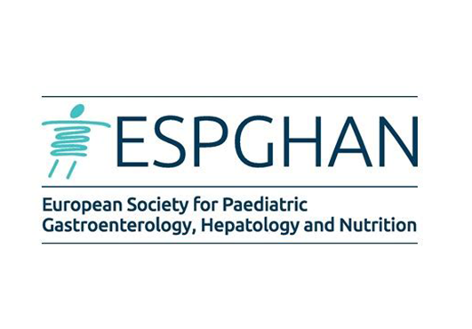 Teal and dark blue logo on a white background with a stylized column icon and the text “ESPGHAN” and the full organization name underneath.