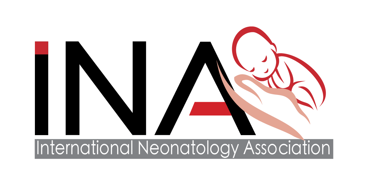Logo of the International Neonatology Association featuring a stylized infant in a hand.