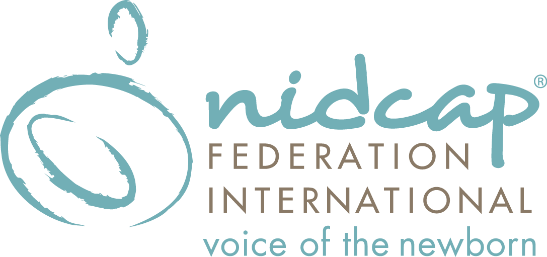 Logo of NIDCAP Federation International with soft teal typography and a swirl symbol.