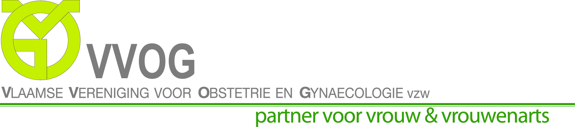 Green and gray VVOG logo with the name Vlaamse Vereniging voor Obstetrie en Gynaecologie and its Dutch tagline.