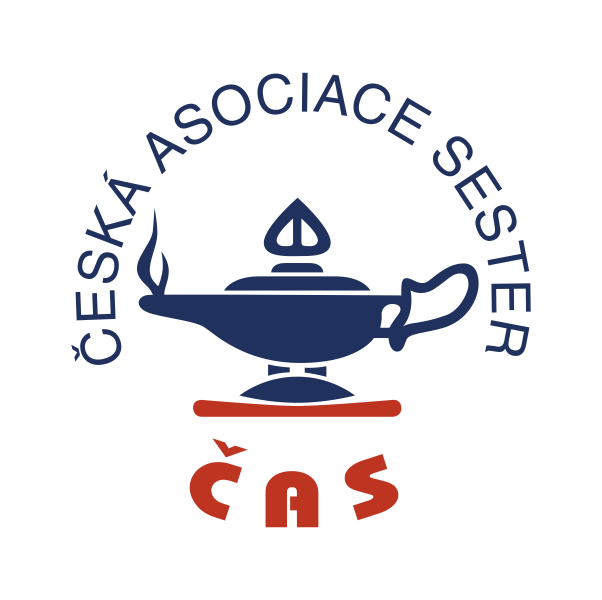 ČAS logo featuring a blue nursing lamp symbol with the Czech name Česká asociace sester.