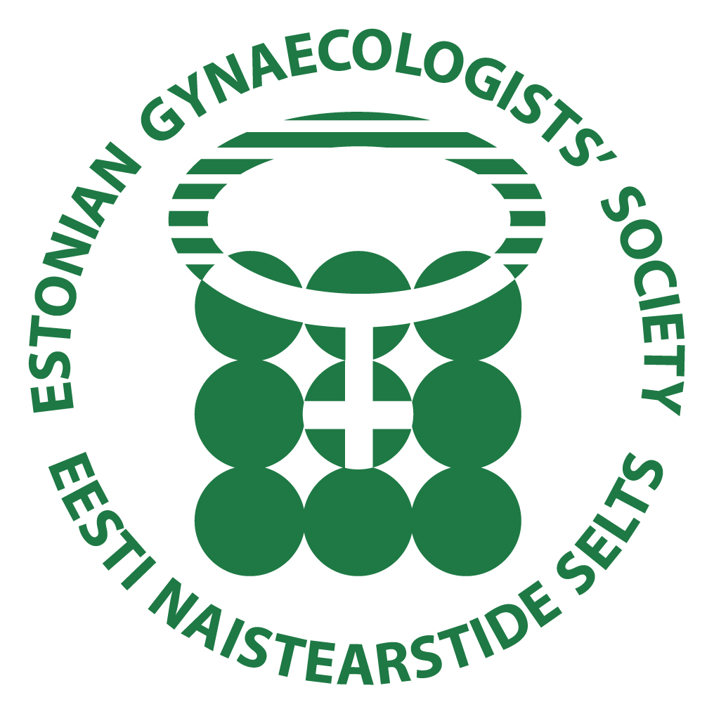 Green circular Estonian Gynaecologists’ Society logo with a stylized medical emblem and the organization’s English and Estonian names.