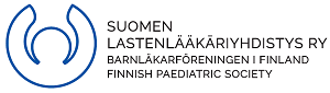 Blue Finnish Paediatric Society logo with the organization’s Finnish, Swedish, and English names.
