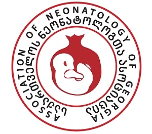 Red circular Association of Neonatologists of Georgia logo featuring a newborn inside a pomegranate-shaped emblem.