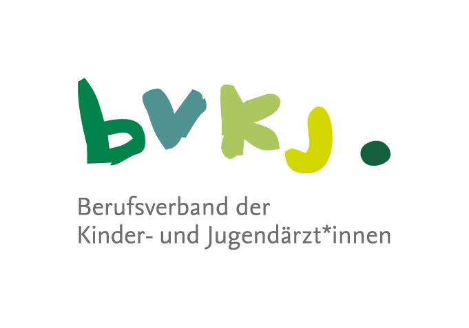 Colorful BVKJ logo with the German name Berufsverband der Kinder- und Jugendärzt*innen.
