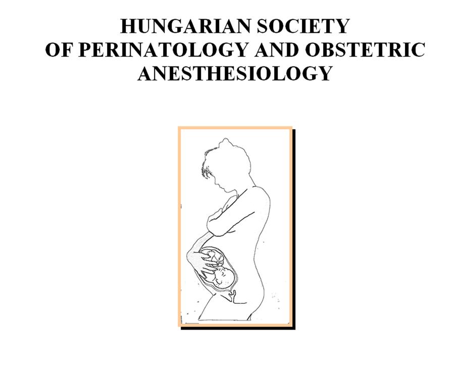Logo of the Hungarian Society of Perinatology and Obstetric Anesthesiology showing a pregnant woman and unborn baby.