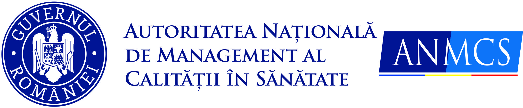 Blue ANMCS logo with the Romanian national seal and the words Autoritatea Națională de Management al Calității în Sănătate.
