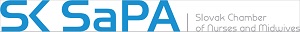 Blue text logo of the Slovak Chamber of Nurses and Midwives with the abbreviation SK SaPA.