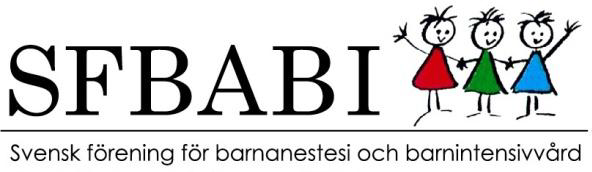 SFBABI logo with black lettering, three colorful child figures, and the Swedish name of the pediatric anesthesia and intensive care association.