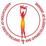 Red and yellow circular logo of the Association of Obstetricians and Gynecologists of Ukraine featuring a stylized female figure.