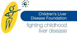 Children’s Liver Disease Foundation logo with a yellow and blue figure and the words “fighting childhood liver disease.”
