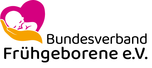 Logo of Bundesverband Frühgeborene e.V., a German association supporting preterm infants and their families, featuring a stylized baby in a protective hand and heart symbol.